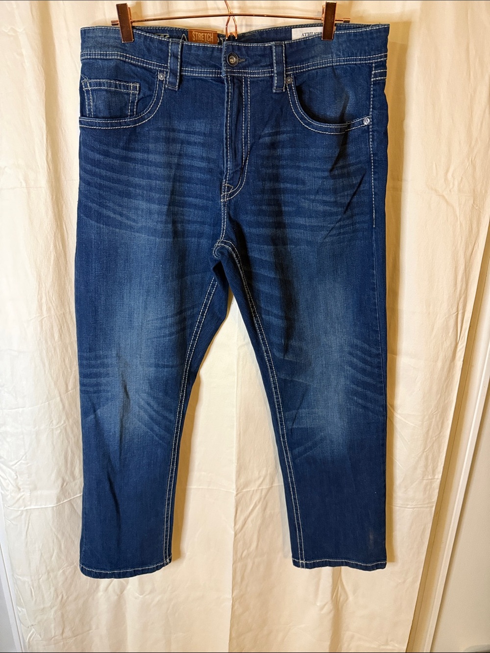 Slim Straight Men's Jeans in Deep Blue Stretch Denim